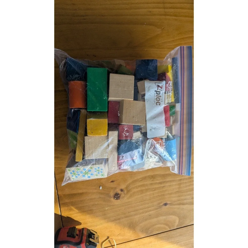 Vintage Assorted Wooden Building Blocks Multicolor‎ Shapes Construction